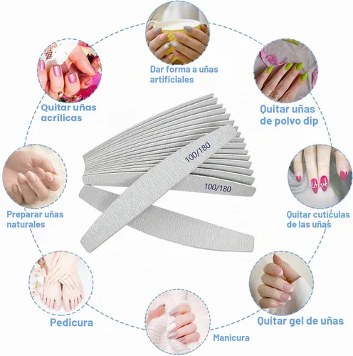 Vista 6 de Limas de uñas (paquete de 12), lima de uñas de madera de grano 100/180, lima de uñas de doble cara de madera Emory para uñas naturales, profesional