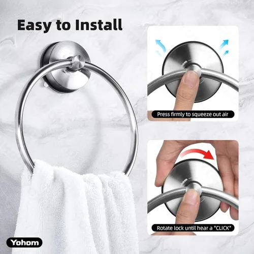 Vista 4 de YOHOM Toallero con ventosa para toalla de mano para baño, soporte de toalla de succión al vacío, colgador de toallas de platos para pared de ducha