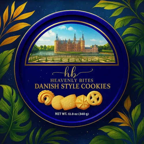 Vista 4 de Heavenly Bites Galletas de mantequilla estilo danés en lata de metal, 12 onzas