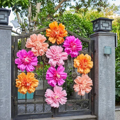 Vista 6 de 12 flores de papel de seda, 12 pulgadas, coloridas flores gigantes de papel crepé para pared, flores grandes para boda, cumpleaños, baby shower