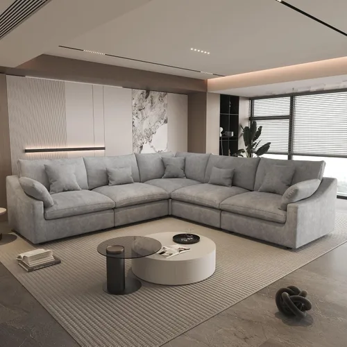 Vista 39 de WJShome Sofá Seccional Cloud Couch de 83 pulgadas para sala de estar, sofá seccional modular relleno de plumón, sofás en forma de L con otomana