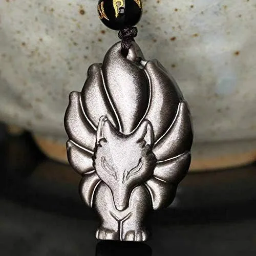 Vista 3 de Collar con colgante de zorro de nueve colas con cadena de cuentas para mujer o mujer