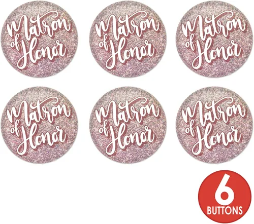 Vista 4 de Beistle 6 botones prismáticos para fiesta nupcial de matrona de honor para despedida de soltera, boda, regalos de dama de honor