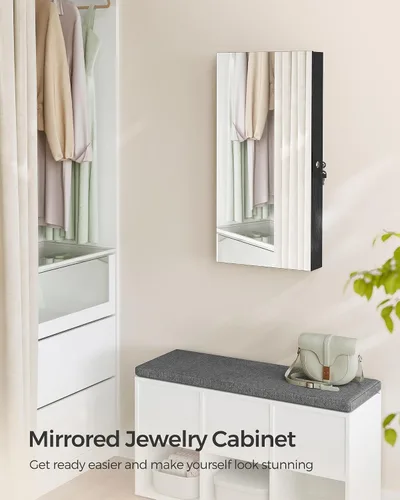 Vista 7 de SONGMICS Armario de joyería con espejo con luces LED integradas, organizador de almacenamiento de joyas montado en la pared o en la puerta, 3.8 x