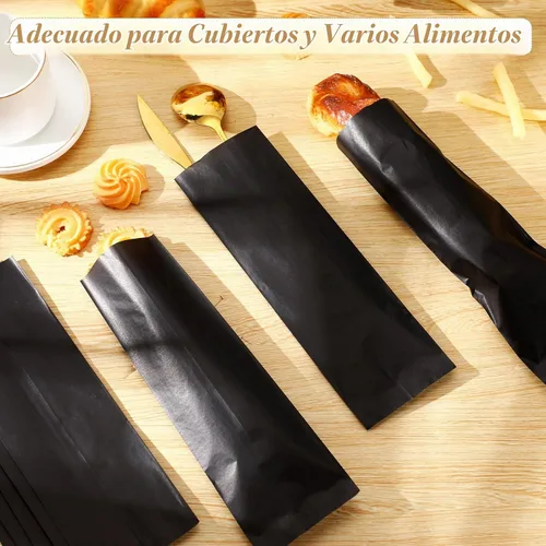 Vista 4 de Zhehao 200 bolsas de papel kraft, bolsas de churro, fundas de grasa para utensilios resistentes, cubiertos, galletas, panadería, dulces (negro)