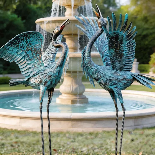 Vista 4 de Natelf Esculturas y estatuas de grúa de jardín, decoración de garza azul al aire libre, arte grande para patio de pájaros, adornos de césped