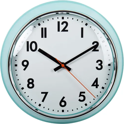 Vista 16 de Kiera Grace, reloj de pared retro con bisel cromado y lente de vidrio convexo, de 9.5 pulgadas, Plástico, Verde, 9.5