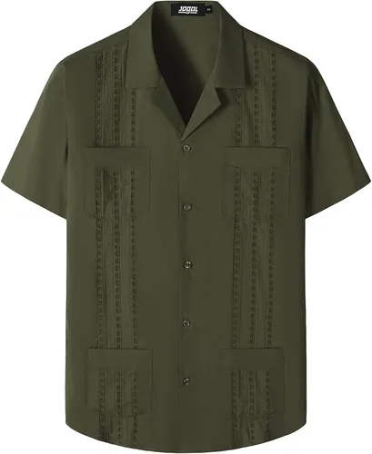 Vista 11 de JOGAL Camisas guayabera para hombre cubanas de manga corta casuales con botones para la playa