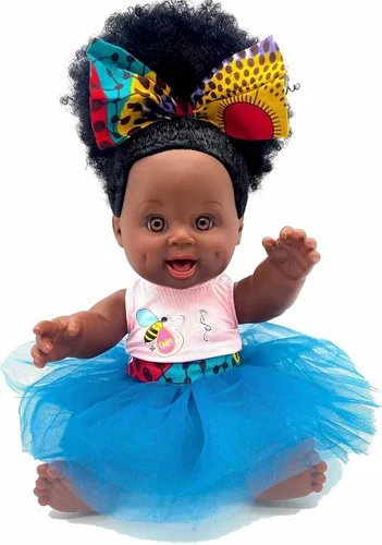 Vista 13 de Orijin Bees Curly Swizzy Bee - Muñeca Biracial negra de 12 pulgadas con pelo rizado
