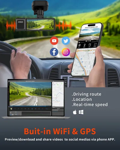 Vista 3 de Cámara de salpicadero Kingslim D4PRO delantera y trasera - Cámara de salpicadero dual para coche 4K + 2K con WiFi GPS, grabación interior opcional
