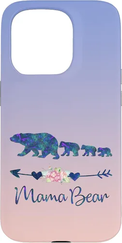 Vista 14 de Teal Blue Purple Floral Mama Bear Three Cubs Blue Pink Case for iPhone 17