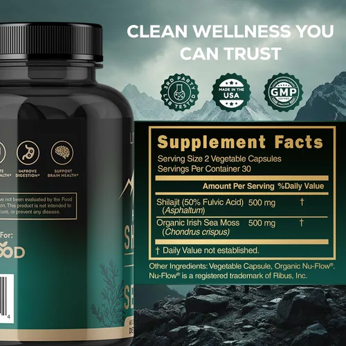 Vista 3 de LIVEGOOD Cápsulas de shilajit del Himalaya y musgo marino orgánico, ácido fúlvico orgánico, musgo marino y shilajit combo para apoyo de energía