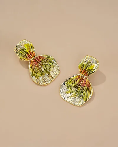 Vista 5 de Coloridos aretes colgantes chapados en oro de 18 quilates, bohemios, con hojas gruesas, geométricos, geométricos, texturizados, para mujer, grandes