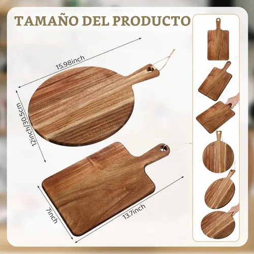 Vista 2 de Hsei - 2 tablas de cortar de madera de acacia, vibrante, 16 x 12, 13.7 x 7 pulgadas