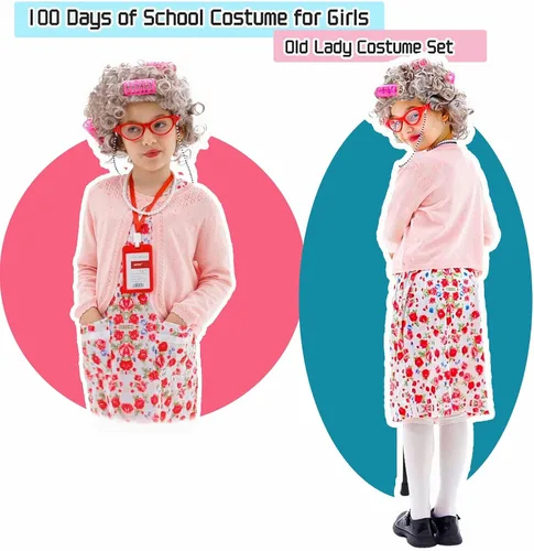 Vista 4 de Watlie 100 Days Old Lady Costume for Kids, Old Lady Costume