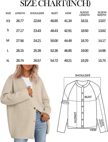 Vista 7 de LILLUSORY Cárdigan de gran tamaño para mujer, ropa de otoño, de tela, cuello en V, con botones frontales, informal, de moda