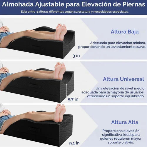 Vista 5 de CushZone - Almohada de pierna, almohada elevadora de pierna con almohadilla y espuma viscoelástica, almohada de apoyo de altura ajustable