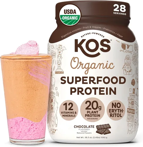 Vista 20 de KOS Proteína en polvo a base de plantas, muffin de arándano - Superalimento de proteína de guisantes orgánico con mezcla de espirulina y apoyo