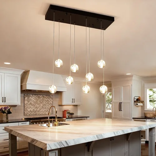 Vista 9 de Lámparas colgantes de oro cepillado de 4 luces para isla de cocina moderna, lámparas colgantes de globo de cristal para comedor sobre mesa, lámparas