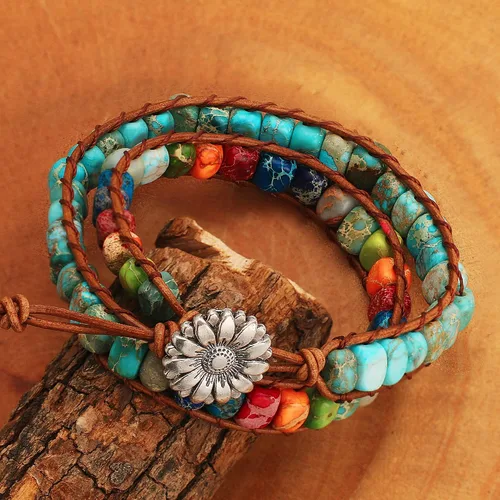 Vista 16 de Sedmart Pulseras de piedra hechas a mano para mujeres con piedras hippie de cuero, pulsera de cuentas curativas para mujeres y hombres