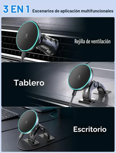 Vista 3 de MOKPR para iPhone Cargador de Montaje de Coche Magsafe, Cargador de Coche Inalámbrico Soporte Magnético para Teléfono de Coche para Tablero Rejilla