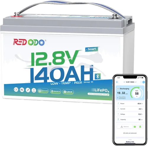 Vista 14 de Redodo Batería de litio Bluetooth inteligente de 12 V 50 Ah LiFePO4 para motor de arrastre, protección contra bajas temperaturas, vida útil de 10