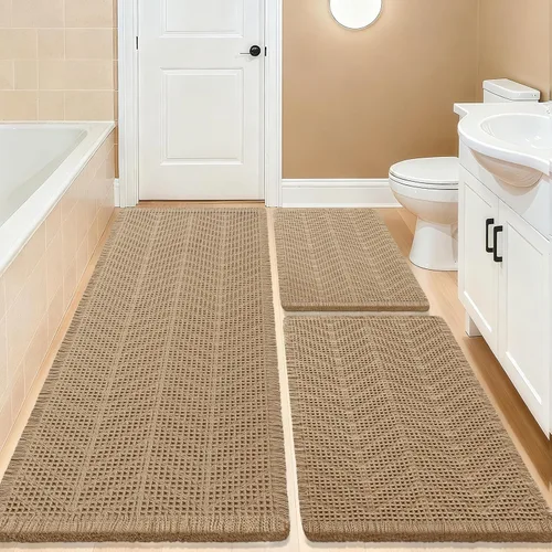 Vista 51 de Tapete de baño con diseño de gofre, moderno, bohemio, absorbente, antideslizante, ultrasuave, lavable a máquina, con letra de baño, dormitorio