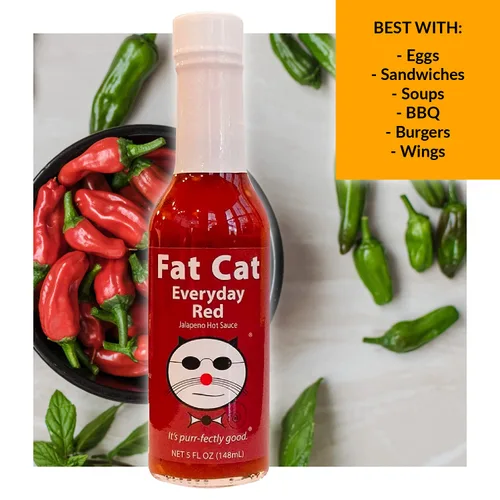 Vista 4 de Fat Cat Gourmet - Salsa picante de pimienta roja jalapeña diaria Todo natural Sabrosa, fresca y versátil Mejora los alimentos cotidianos
