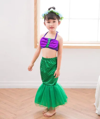 Vista 2 de Disfraz de princesa sirena para niñas pequeñas, peluca de varita tiara (18 meses a 8 años)