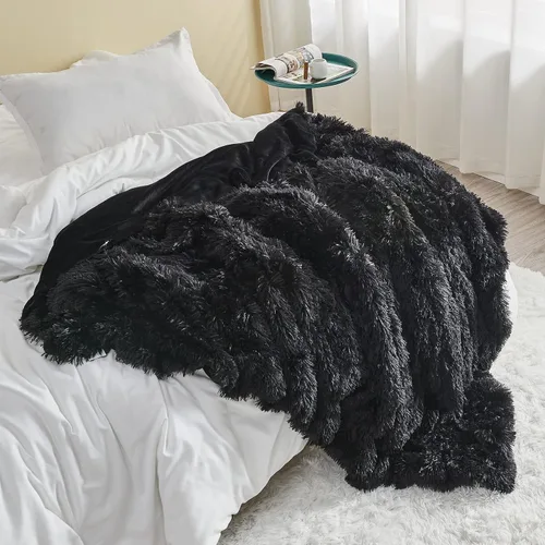 Vista 3 de GONAAP Manta de Tiro Difusa de Piel Sintética Negra Súper Suave Acogedora Felpa Difusa Peluda para Sofá Sillón Cama (Negro, Tiro(50"x60"))