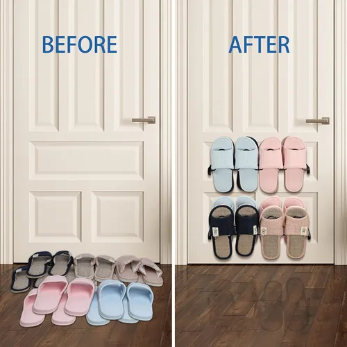 Vista 2 de Lavezee Organizador de zapatos montado en la pared, 8 pares de sandalias, juego de 2 soportes de almacenamiento de zapatos de metal negro