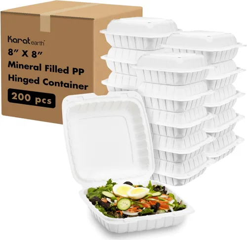 Vista 6 de KARAT EARTH Clamshell - Recipientes para alimentos para llevar [6"x6" - 400 unidades] Recipientes para llevar Aptos para microondas, seguros