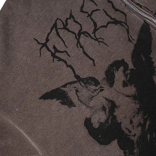 Vista 6 de Sudadera de manga larga con cremallera y estampado gráfico vintage para mujer, Y2K, hip-pop, ropa urbana
