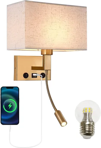 Vista 8 de Apliques de pared con cableado moderno para dormitorio con puerto USB y lámpara de lectura, lámparas de pared de noche para hotel, sala de estar