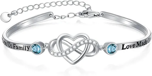 Vista 13 de AOBOCO Pulsera de corazón infinito ajustable de plata de ley 925 para hermana, mejor amiga, hija, mamá, abuela, nieta, nuera, madrina, ahijada