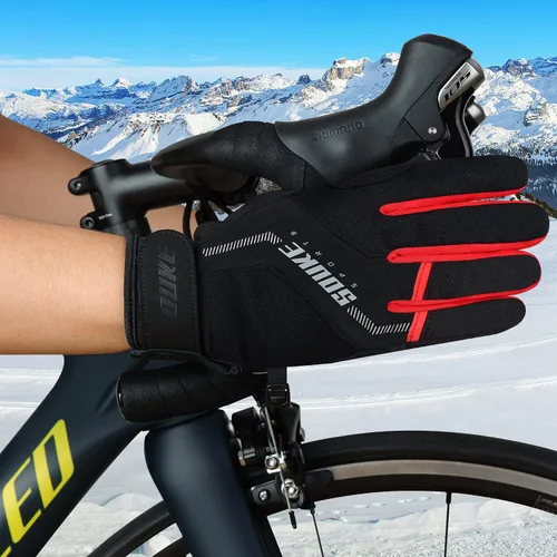 Vista 7 de Souke Sports Winter Cycling Bike Gloves Padded Fleece-Liner Full Finger Bicycle Shock-Absorbing Anti-Slip Warm MTB Road Biking Gloves for MenWomen