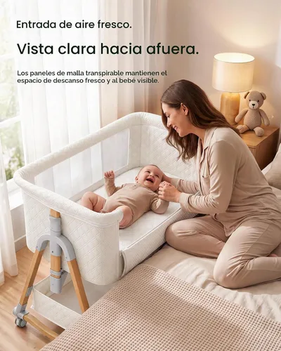 Vista 4 de HARPPA - Moisés para dormir de noche, cuna 3 en 1 con colchón Crema