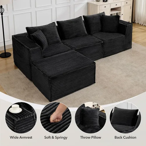 Vista 3 de Sofá modular modular de 107 pulgadas, moderno sofá seccional Cloud con asiento profundo, sofá deshuesado en forma de L con diván para sala de estar