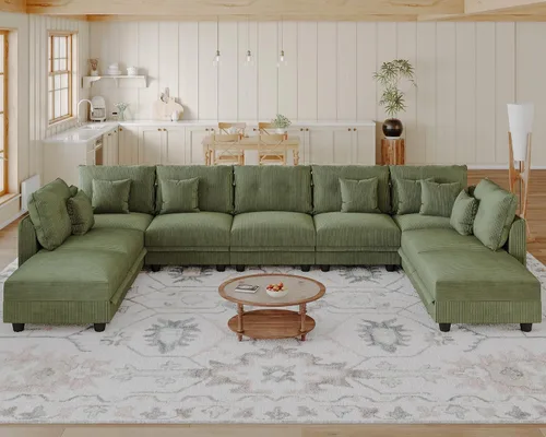 Vista 46 de LLappuil Sofá Seccional Modular con Asientos de Almacenamiento, Sofá Modular Convertible de Pana Chaise para Sala de Estar, Sofás de 5 Plazas con 3