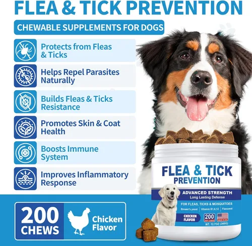 Vista 4 de Prevención de pulgas y garrapatas para perros masticables 200Ct – Suplemento masticable para pulgas y garrapatas, suplemento recomendado por