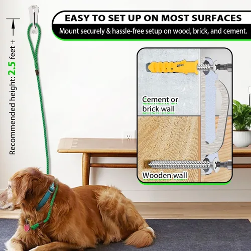 Vista 5 de Gancho de amarre para perros de acero inoxidable, correa de montaje en pared resistente y anclaje de cadena, a prueba de óxido para patio y patio