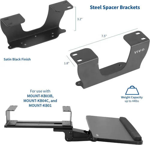 Vista 2 de VIVO Soportes espaciadores dobles de acero para bandeja deslizante de teclado y mouse debajo del escritorio, montaje espaciador de altura