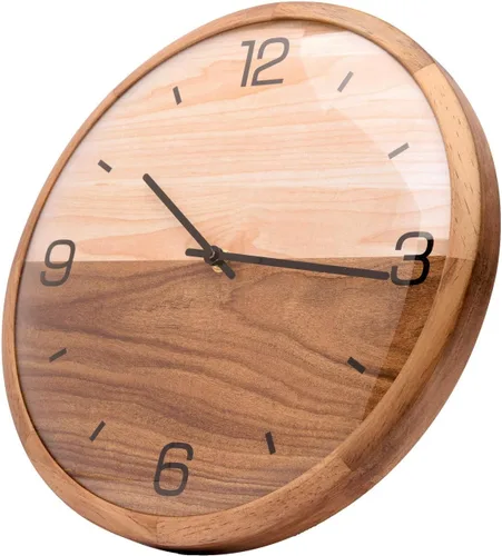 Vista 8 de Driini Reloj de pared analógico de cristal con cúpula (12 pulgadas), marco de madera con cara blanca, moderno, funciona con pilas y manos que