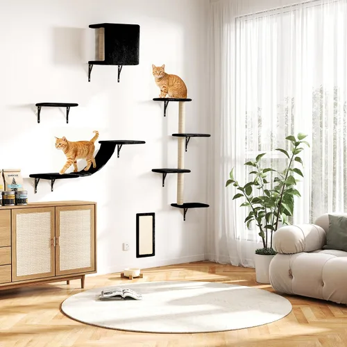 Vista 12 de COZIWOW Muebles para gatos montados en la pared, estantes y perchas de pared para gatos, estantes flotantes para gatos para pared, juego de 5 (beige)