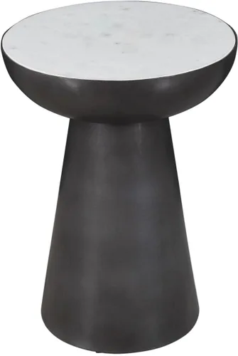 Vista 6 de Jofran - Mesa auxiliar redonda de pedestal con parte superior de mármol y base de hierro, mesa moderna para sala de estar, dormitorio, color blanco