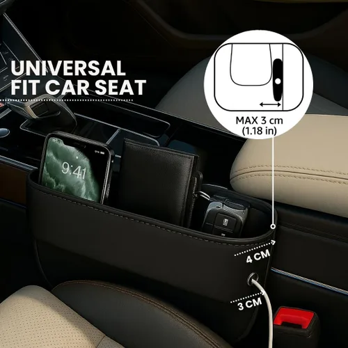 Vista 4 de Organizador Universal para Espacio entre Asientos de AC4®️ Almacenamiento de Lujo en Cuero PU para Coche, SUV y Camiones Organizador de Bolsillo