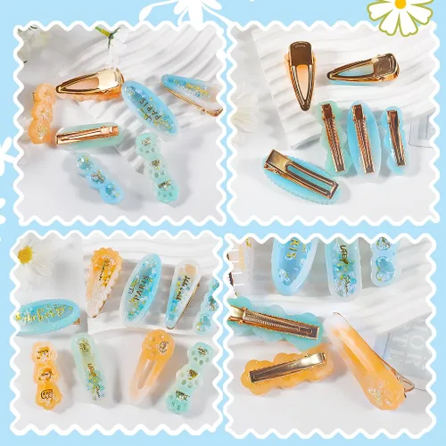 Vista 5 de Kit de 12 pinzas para el cabello Shaker - Horquilla de arena movediza moldes de resina epoxi pasadores de pelo de pata de gato, pinzas de silicona