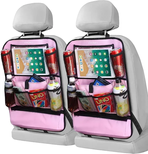 Vista 24 de LUCMO Organizador de asiento trasero de coche con soporte para tableta - 2 piezas, organizador de almacenamiento de coche con 6 bolsillos