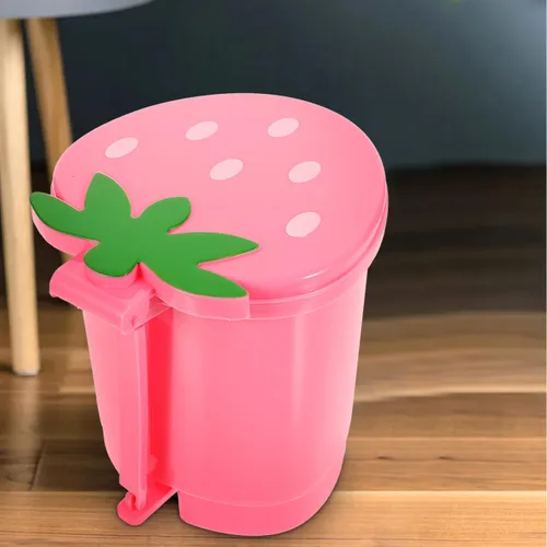 Vista 9 de Papelera de escritorio, contenedor de plástico rosa con tapa, tamaño mini para oficina en casa, decoración creativa