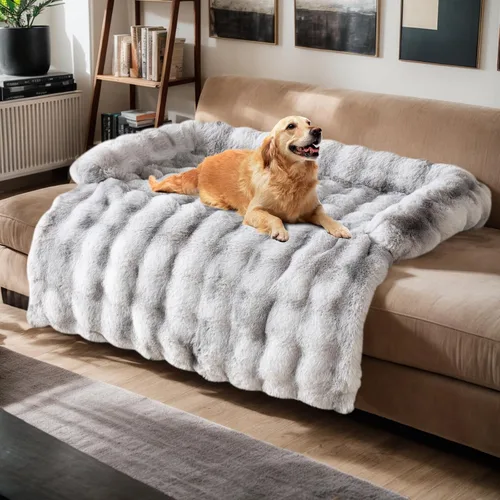 Vista 14 de LiveGo Fundas mullidas para sofá para mascotas, funda de sofá mullida, funda de sofá mullida color crema, cuadrada, a cuadros, alfombra de felpa
